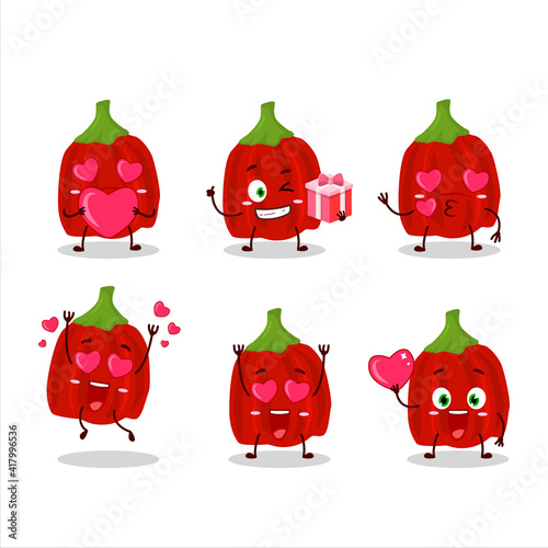 Red habanero cartoon character with love cute emoticon