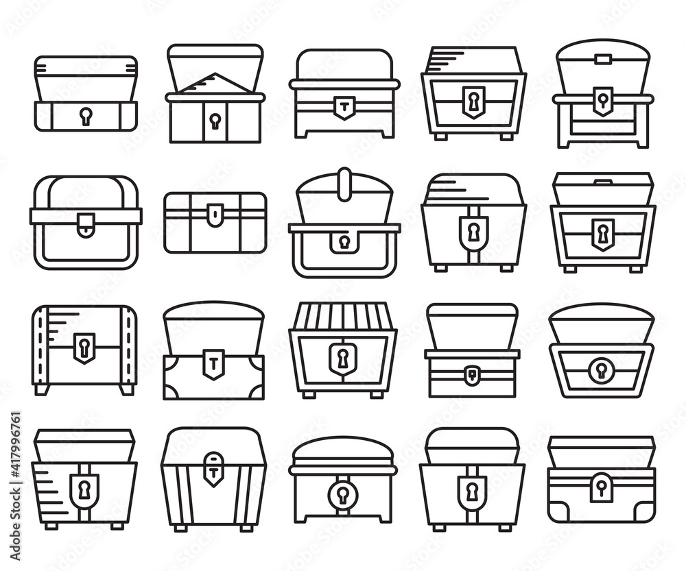 treasure chest icons set line style