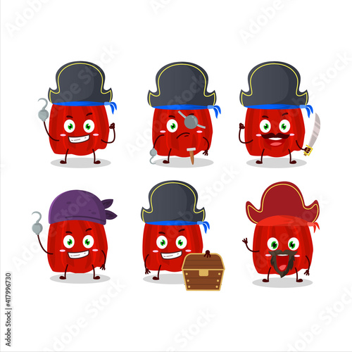 Cartoon character of red habanero with various pirates emoticons