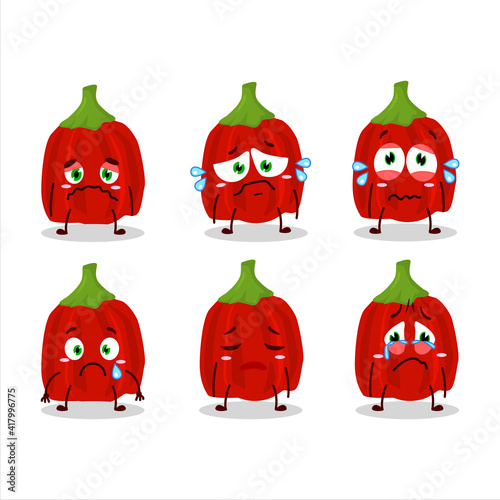 Red habanero cartoon character with sad expression