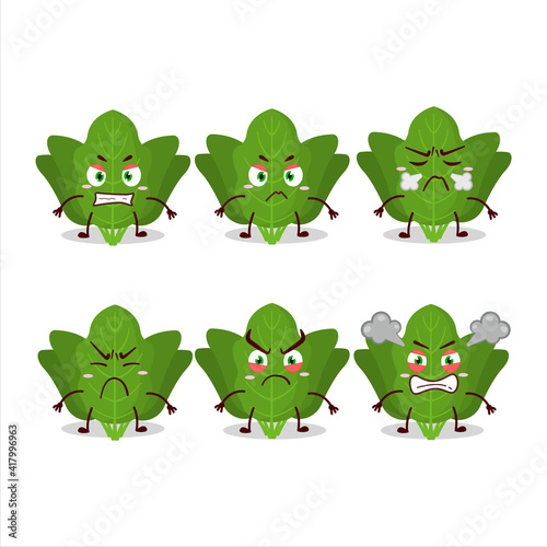 Spinach cartoon character with various angry expressions