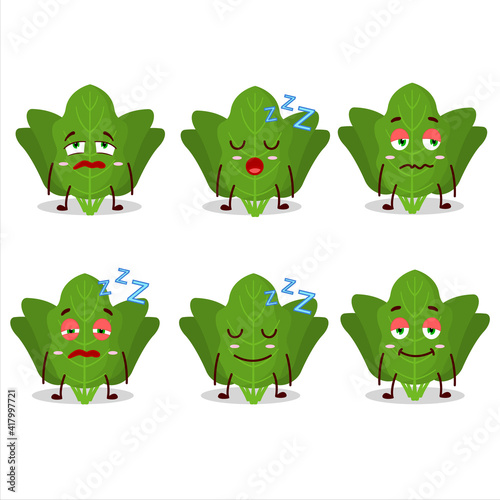Cartoon character of spinach with sleepy expression