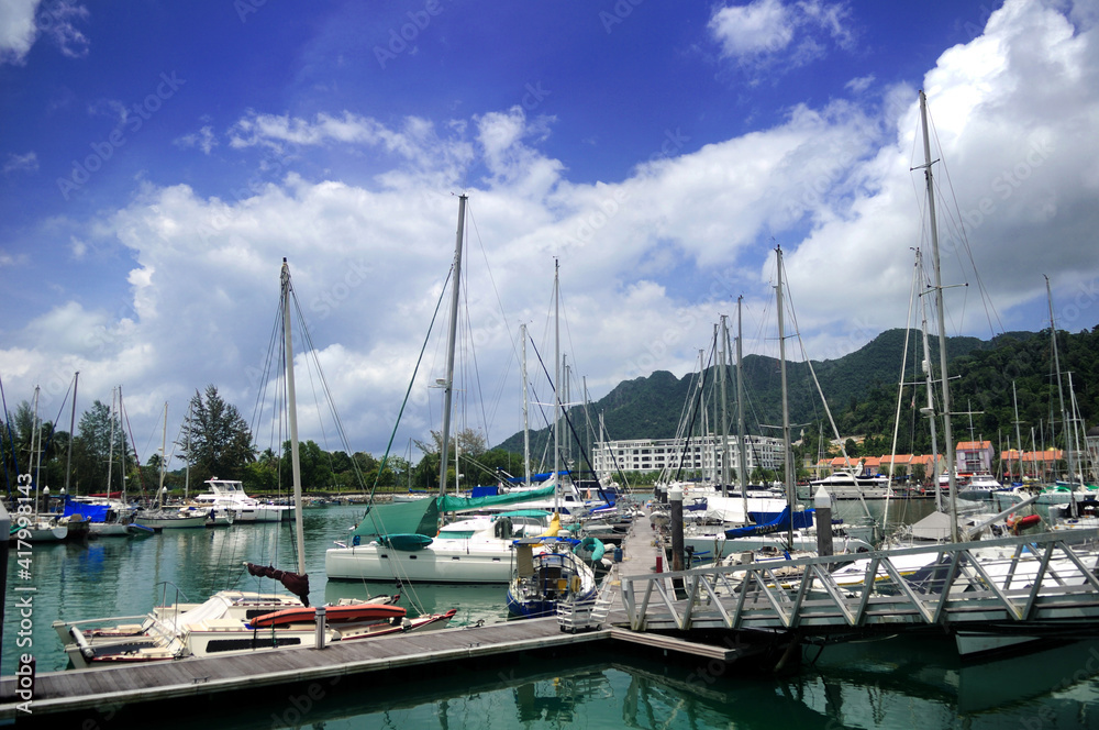 Telaga Harbor Park, a yacht marina and a self contained harbor town with shopping complex, restaurants and full marina services & facilities in Langkawi, Malaysia.