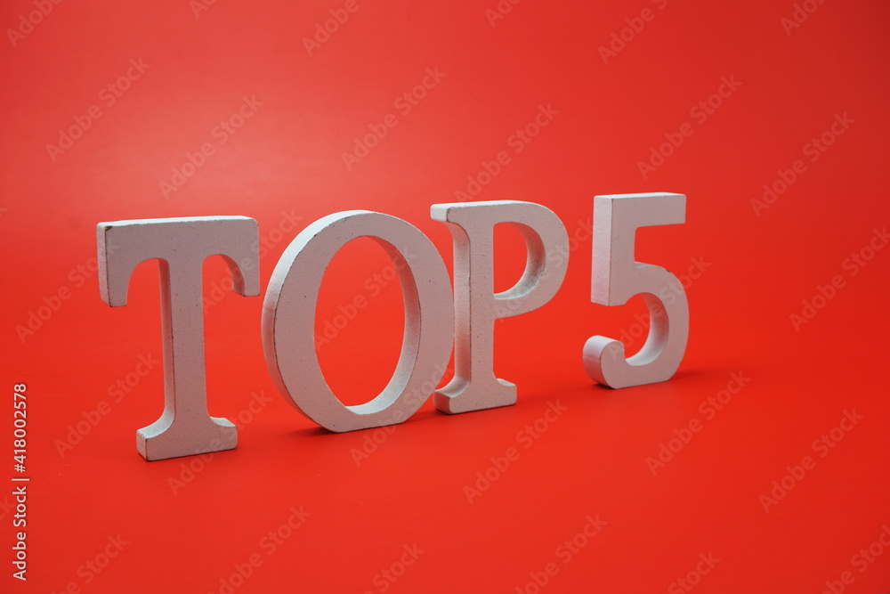 Top 5 word alphabet letters on red background Top 5 word alphabet letters on red background