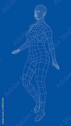 Wireframe walking woman. Vector