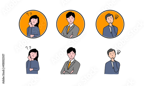 不安に悩み、相談したい人々のイラストアイコン