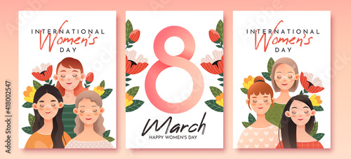 Set of  greeting posters for International Women's Day (March 8).