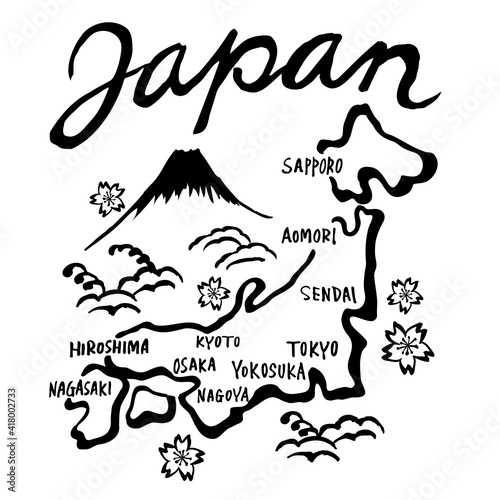 Fototapeta JAPANと日本地図のスカジャン和柄デザイン