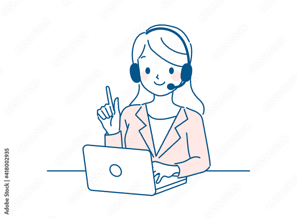 ノートパソコンで仕事をする女性のイラスト　ワンポイント