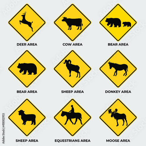 set of diamond warning signs of animal. Aware and caution vector template. Eps 10