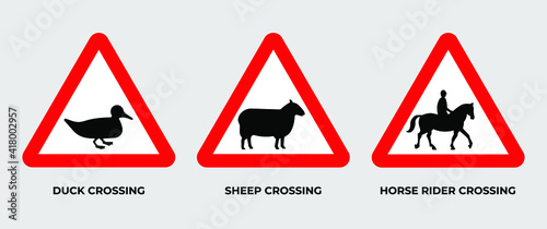 Set of triangle of warning animal cross of road signs vector template. Isolated an object. Eps 10