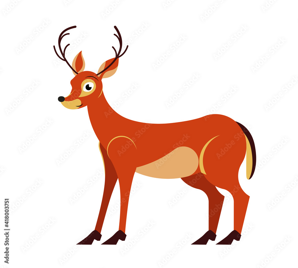 Cartoon deer in flat style isolated on white background. Cute character for children. Vector illustration. Cartoon deer in flat style isolated on white background. Cute character for children. Vector illustration.