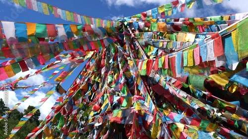 Many Tibetan Buddhist prayer flags in Shangri-La Yunnan China