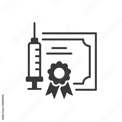 Certificate vaccination icon on white background. Vector illustration.