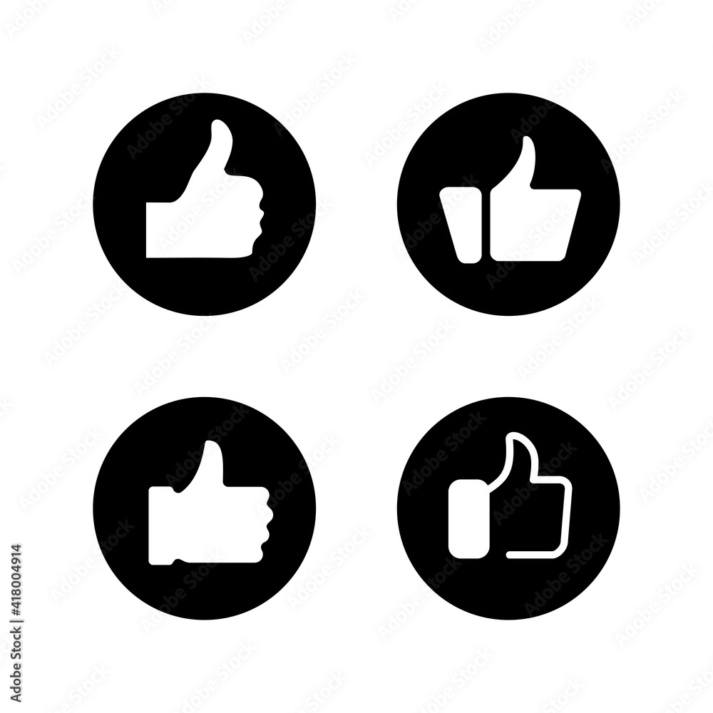Thumbs up icon set. Perfect for design elements from social media and like buttons. Flat icon set of a thumbs up in a circle. Thumbs up icon set. Perfect for design elements from social media and like buttons. Flat icon set of a thumbs up in a circle.