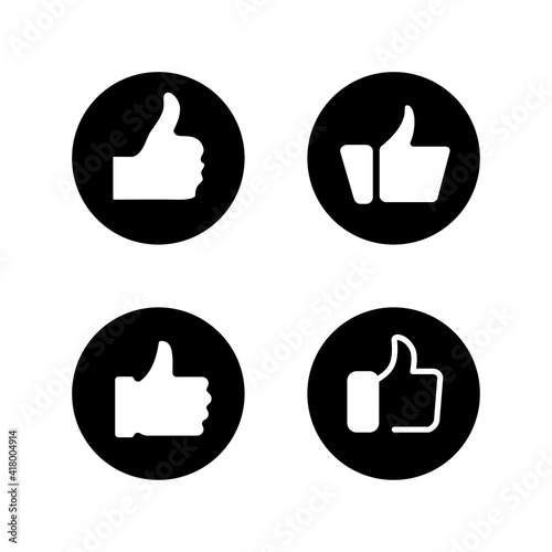 Thumbs up icon set. Perfect for design elements from social media and like buttons. Flat icon set of a thumbs up in a circle. 