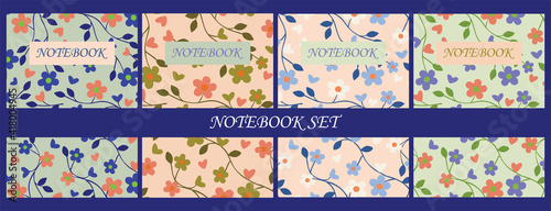 Notebook cover page floral templates set, for notebooks, planners, brochures, books, catalogs