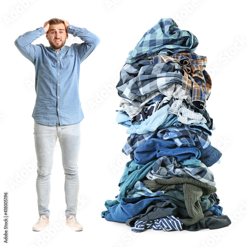 Basket with laundry on whit...