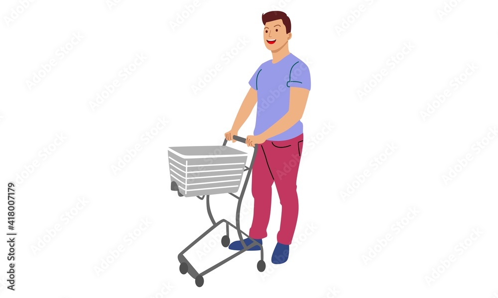 Shopping people vector concepts. Flat design. Characters with trolley. Pleasure of purchase. For sales and discounts Shopping people vector concepts. Flat design. Characters with trolley. Pleasure of purchase. For sales and discounts