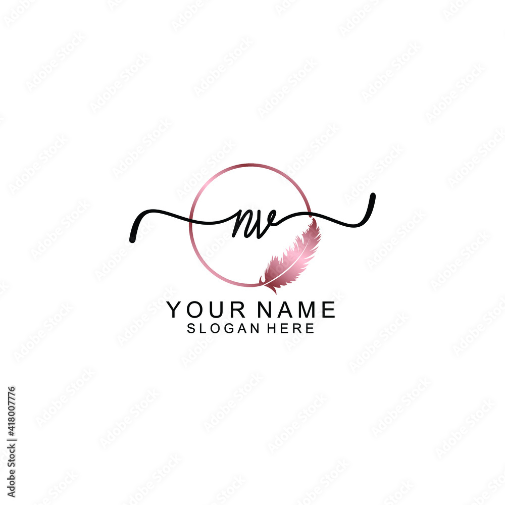 Letter NV Beautiful handwriting logo Letter NV Beautiful handwriting logo