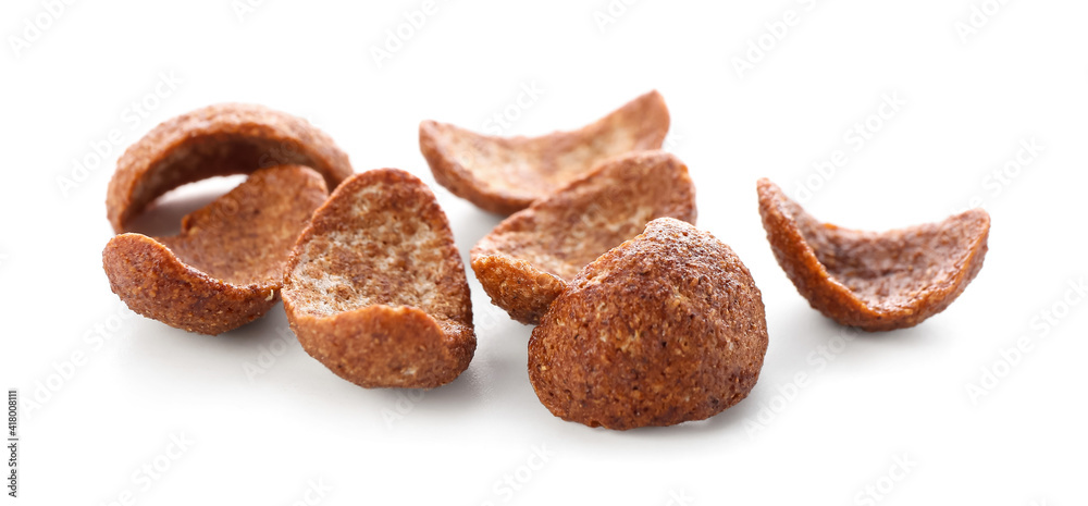 Heap of tasty cornflakes on white background