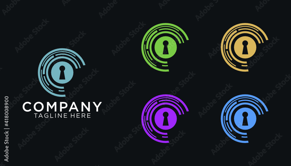 Tech Lock Logo design abstract futuristic with four color option Tech Lock Logo design abstract futuristic with four color option