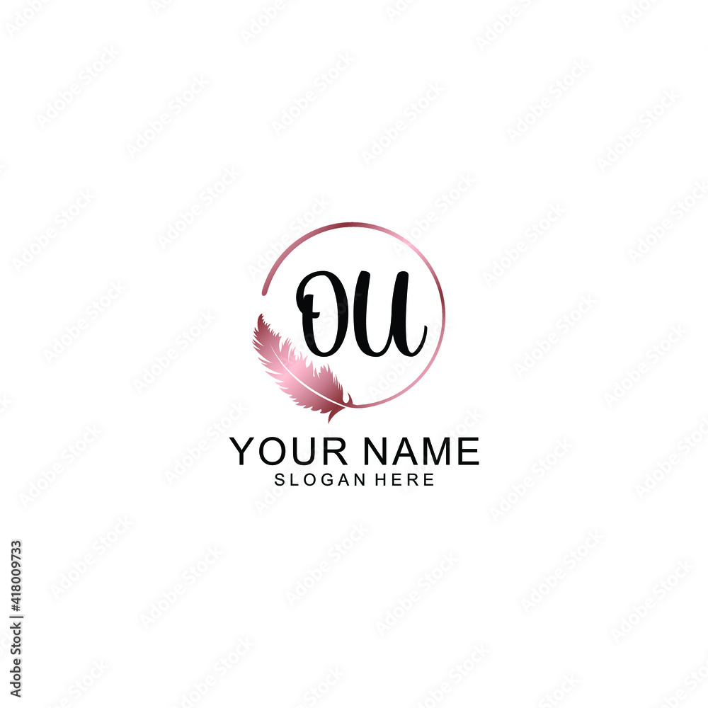 Letter OU Beautiful handwriting logo