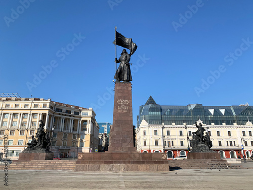 Russia, Vladivostok. Square of the Fighters of the Revolution on a clear March day