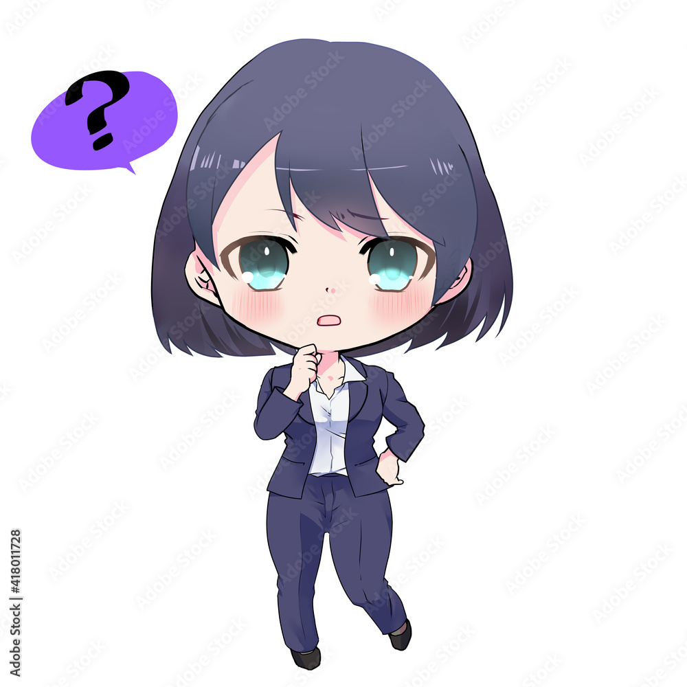 イラスト素材 アニメ風 疑問を持つスーツの女性 Stock Illustration Adobe Stock