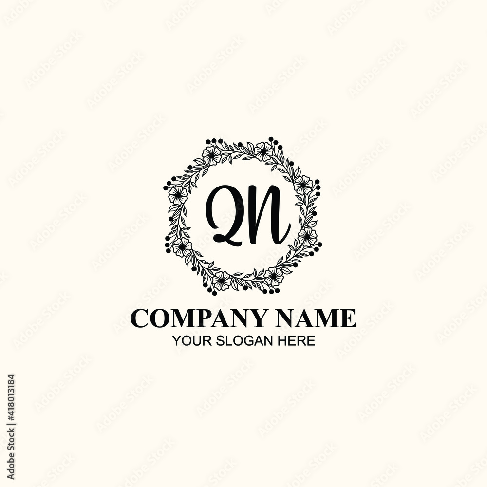 Letter QN Beautiful handwriting logo Letter QN Beautiful handwriting logo