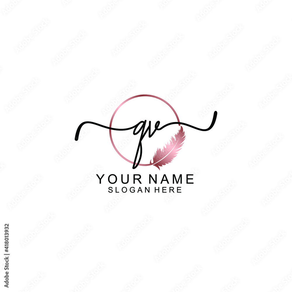 Letter QV Beautiful handwriting logo Letter QV Beautiful handwriting logo