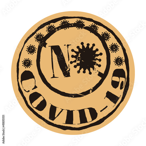 Covid-19 infection sign. Textured seal stamp with NO COVID-19 text, coronavirus molecule cell. Grunge rubber round stamp on craft background. Coronavirus outbreak. 2019-nCoV