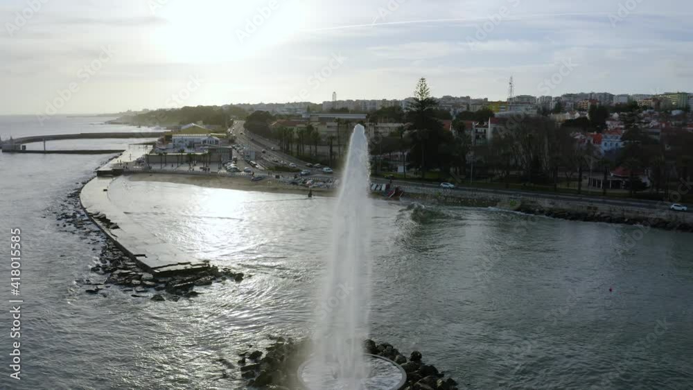 Aerial view of the Ocean Fountain, at the Oeiras City Council - circling, drone shot Aerial view of the Ocean Fountain, at the Oeiras City Council - circling, drone shot