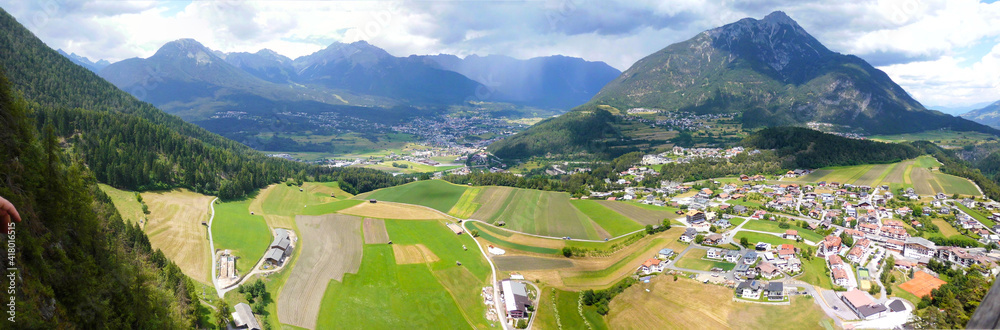 view from the mountains to mezzocorona, trentino, italy. panoramic scenic