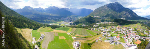 view from the mountains to mezzocorona, trentino, italy. panoramic scenic