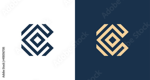 Simple abstract Letter C logo in rectangular pattern