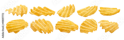 A set of fluted potato chips. Isolated on a white background