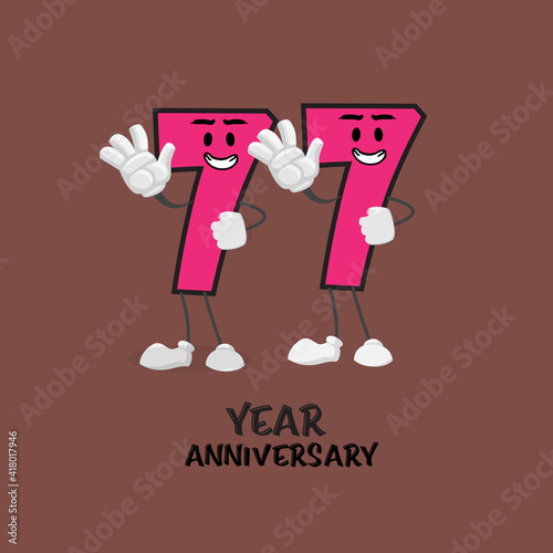 77 NUMBER CUTE YEAR ANNIVERSARY CELEBRATION DESIGN VECTOR TEMPLATE ILLUSTRATION