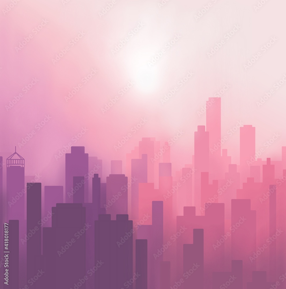Foggy Pink Abstract Cityscape Digital Illustration