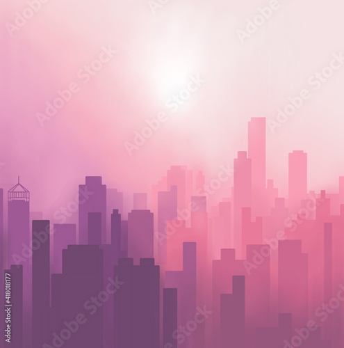 Foggy Pink Abstract Cityscape Digital Illustration