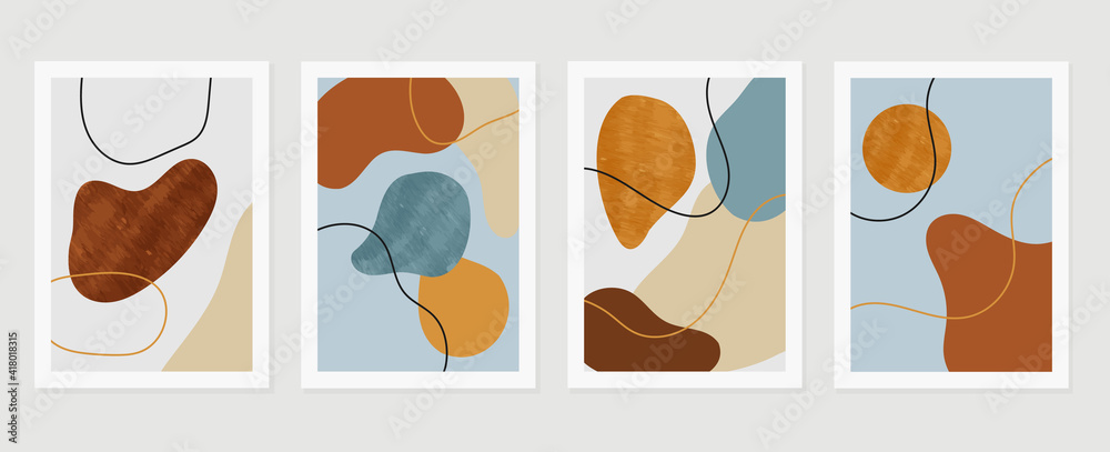 Abstract wall arts vector background collection.  Earth tones Hand drawn organic shape art design for wall framed prints, canvas prints, poster, home decor, cover, wallpaper.