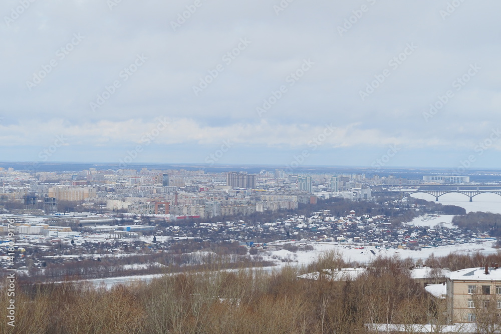 Panoramic view from above of a large industrial city by
