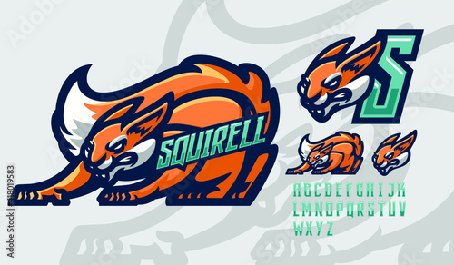 illustration vector graphic and font set of squirrel perfect for e-sport team mascot and game streamer