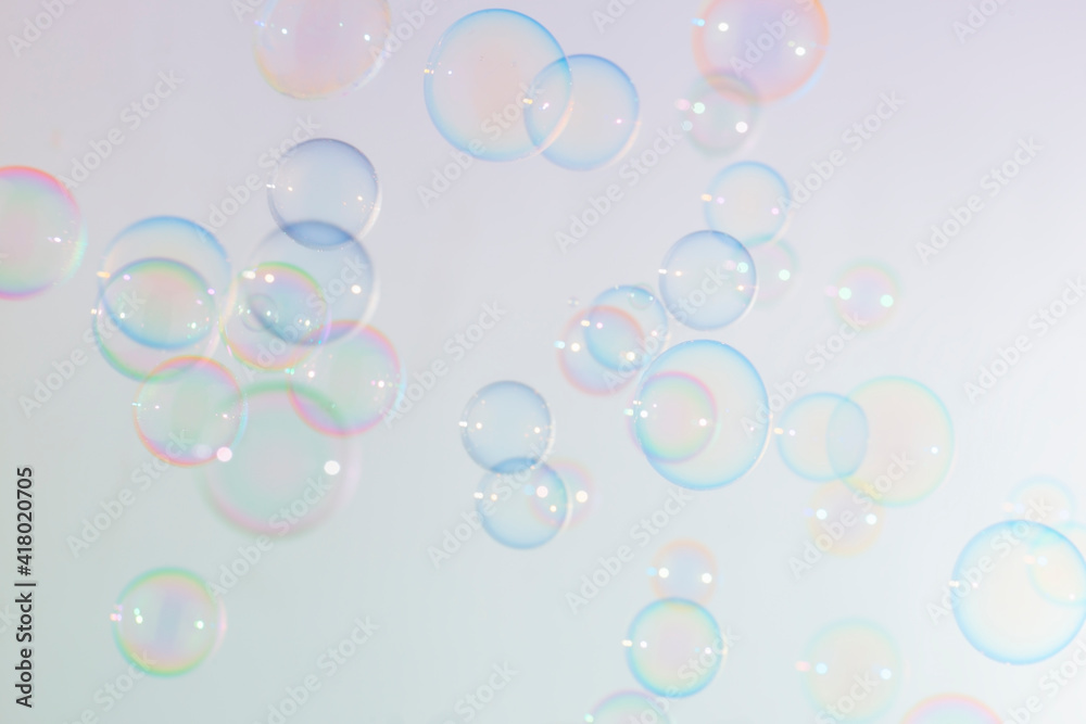 Beautiful fresness of colorful soap bubbles float background.