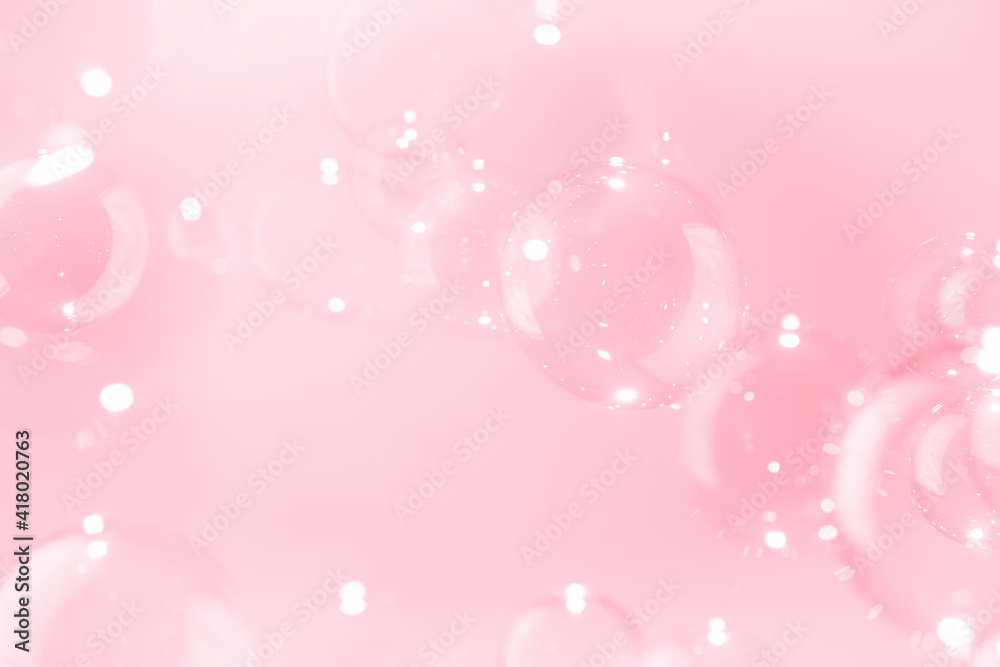 Beautiful shine bright of pink soap bubbles float background. Abstract. Soft pink texture background.