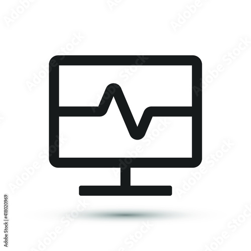 A cardiograph icon vector medical element for trendy design. Simple pictogram for mobile concept and web apps. Vector line medicine heart beat computer icon isolated on a white background.
