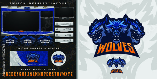 e-sport logo and streamer template of three headed wolf perfect for e-sport team mascot and game streamer