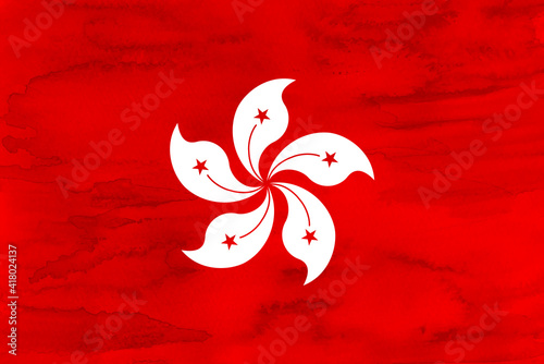 香港　 国旗　水彩　和紙