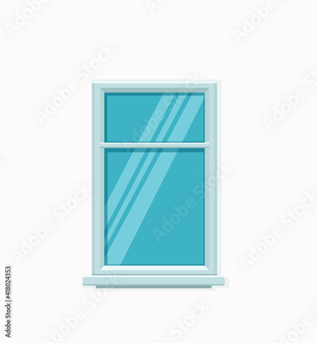 Vector window with glass and wooden frame on a brick wall.