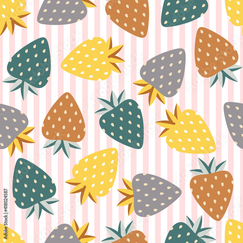 Strawberry seamless pattern. Fruit seamless strawberry background. Juicy cute pattern. Vector illustration
